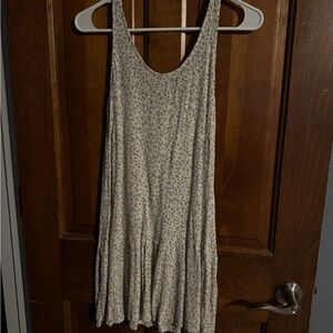Floral Scoop Neck Swing Dress in Cream and Blue